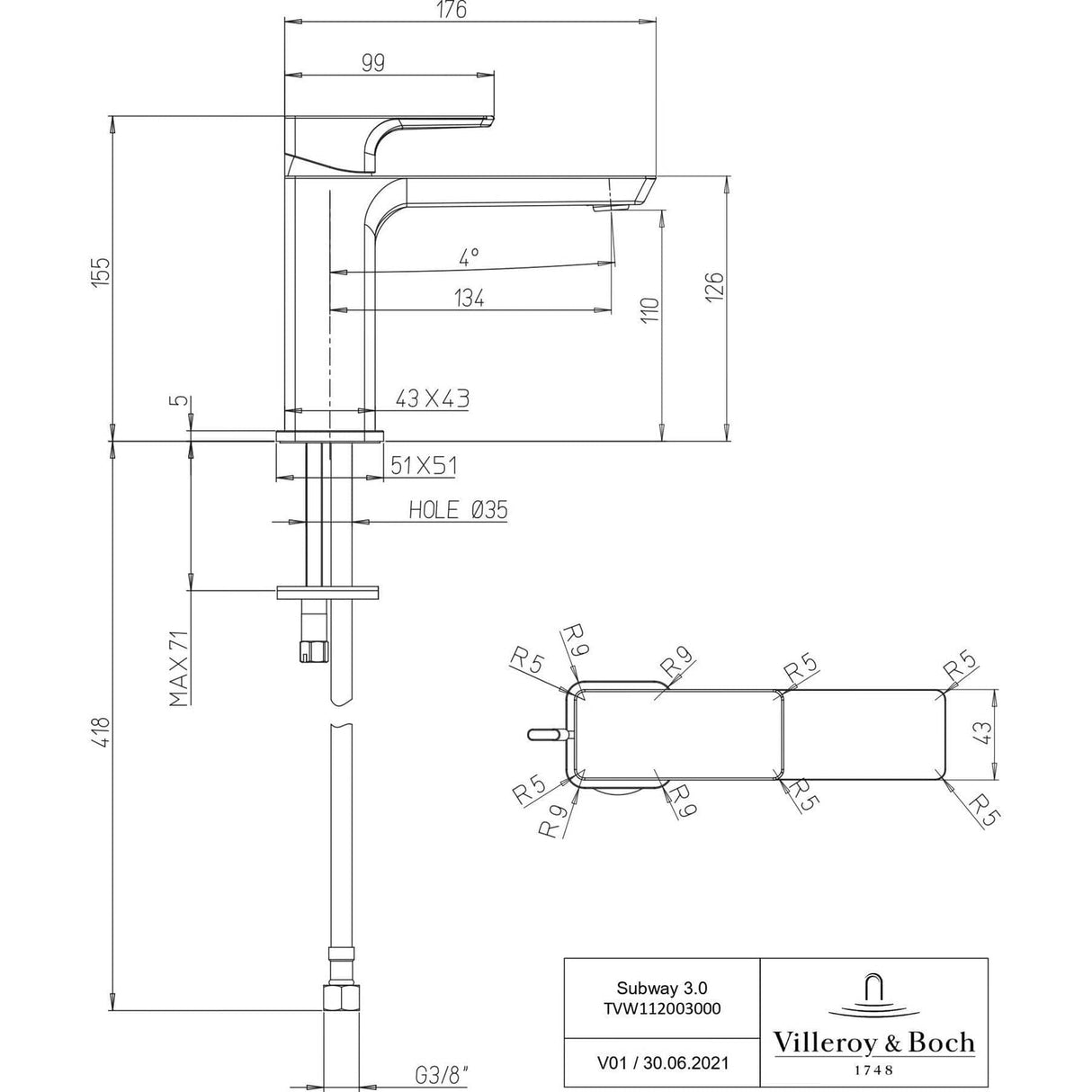 Villeroy & Boch Basin Tap Villeroy & Boch Subway 3.0 Basin Mixer Tap