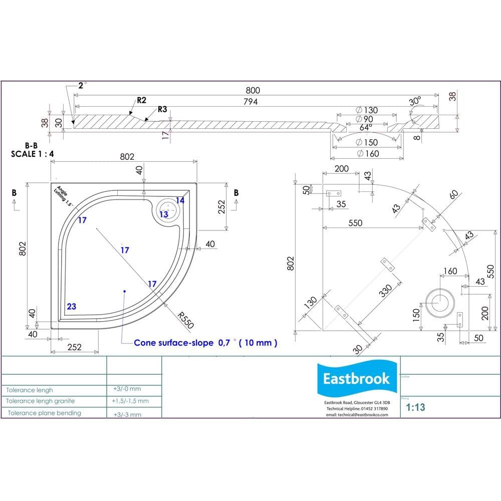 Eastbrook Quadrant Shower Tray Eastbrook Vanguard Stone 25mm Quadrant Shower Tray