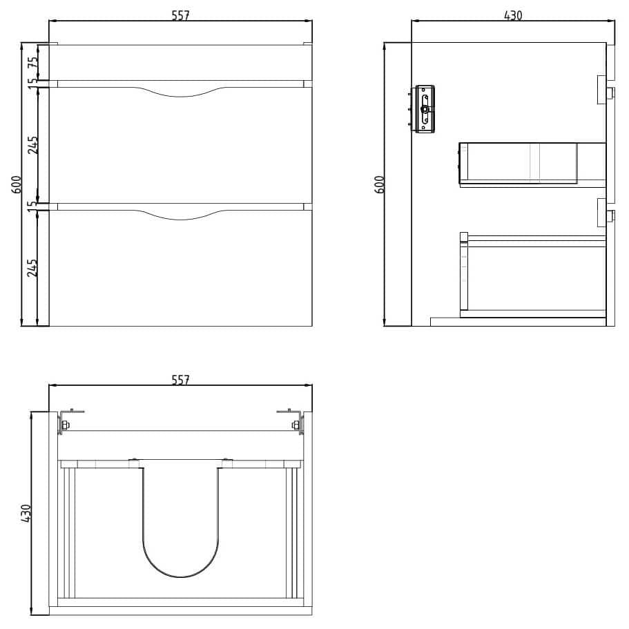 Saneux Wall Mounted Unit Saneux Indigo Vanity Unit With Basin - 600 x 400mm - Two Drawer - Wall Mounted