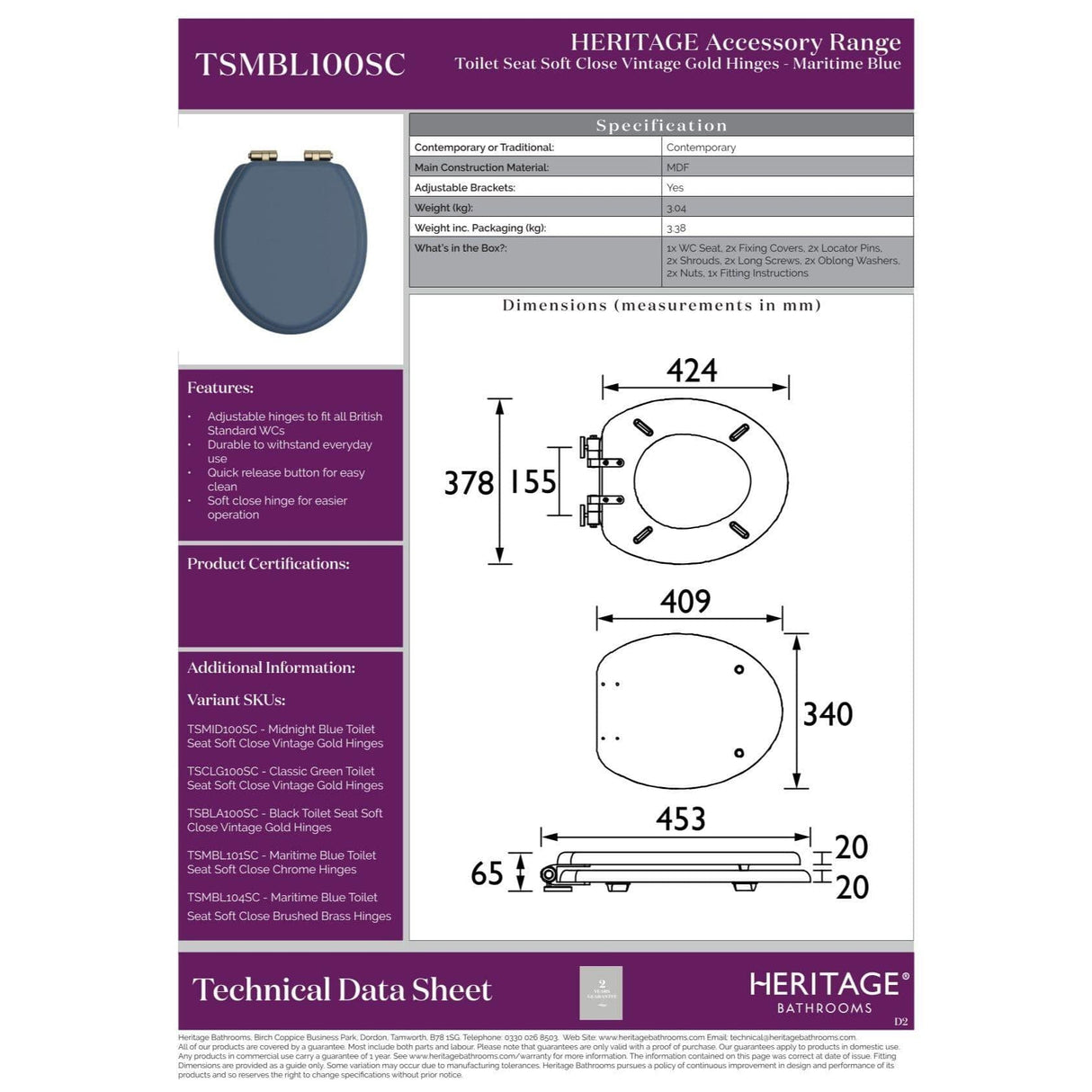 Heritage Soft Close Wooden Toilet Seat