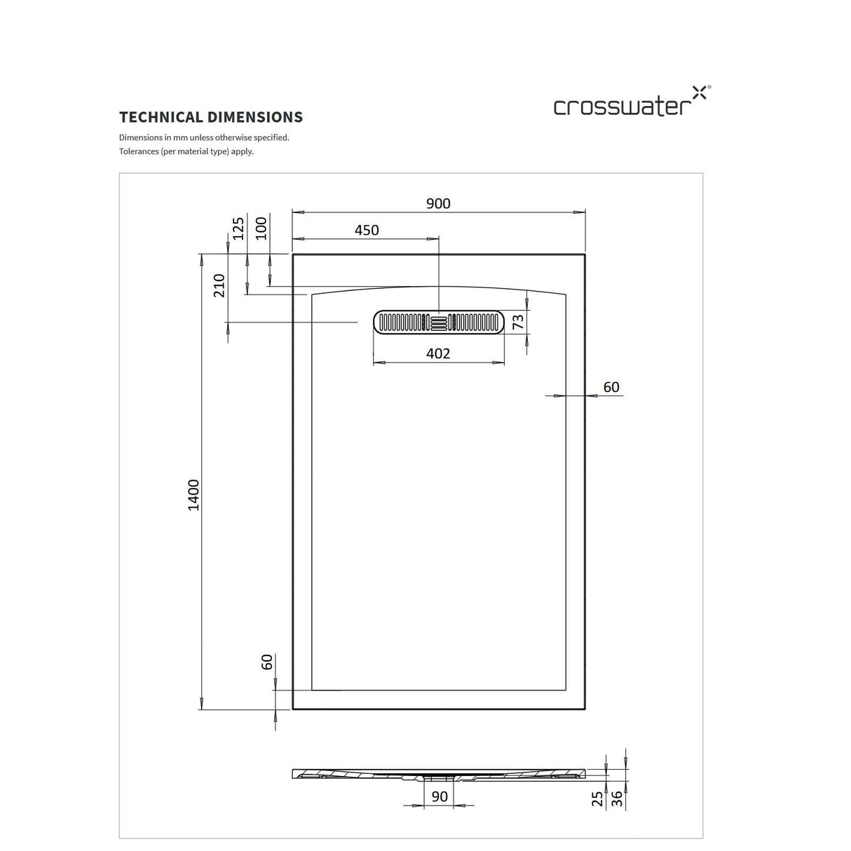 Crosswater Vito Rectangle 25mm Stone Resin Shower Tray