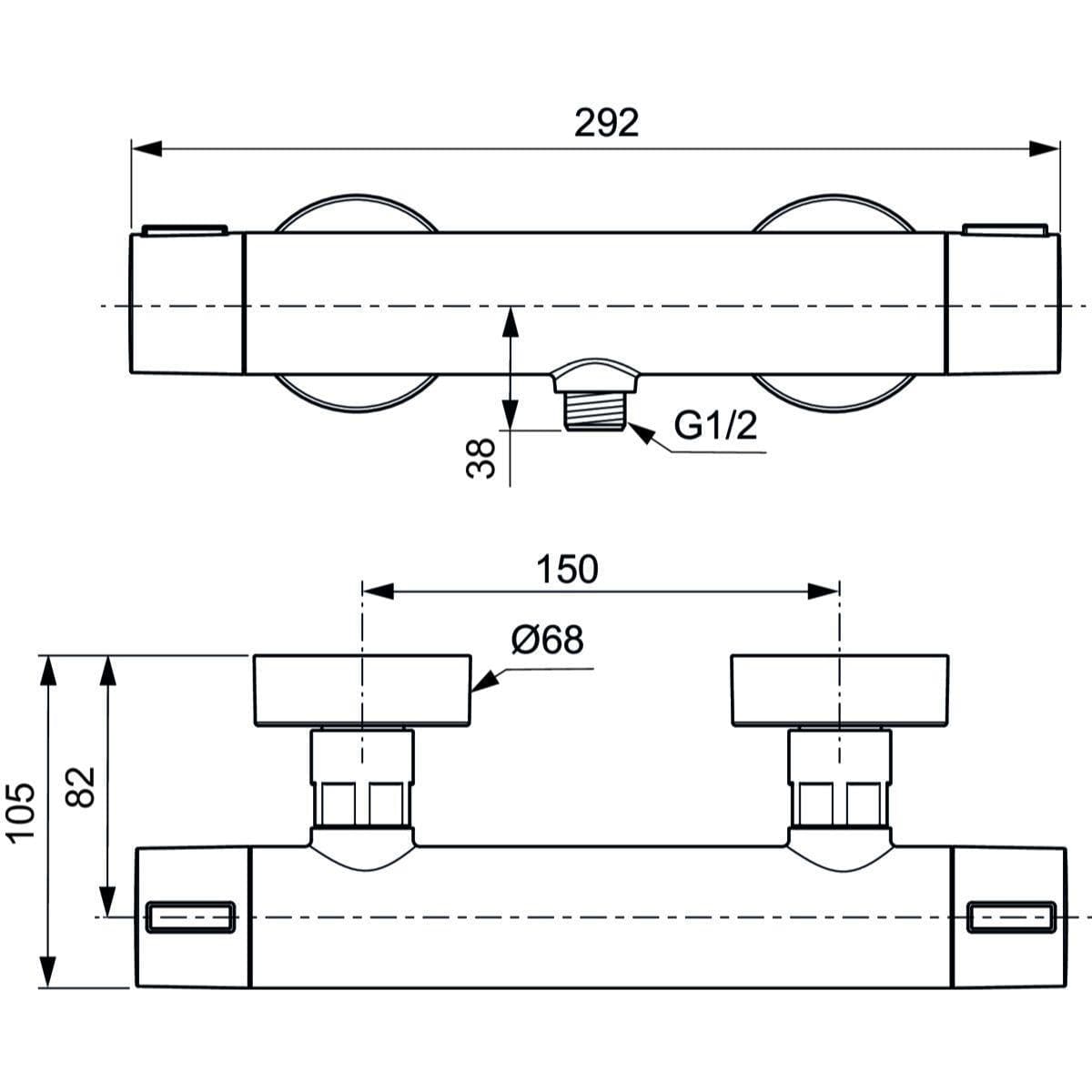 Ideal Standard Exposed Shower Valve Ideal Standard Ceratherm ALU+ 1 Outlet Exposed Shower Bar Valve