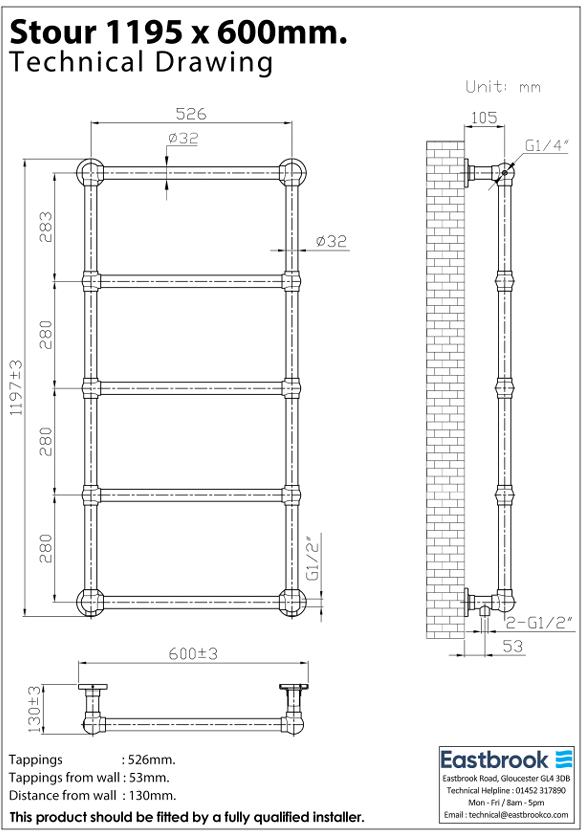 Eastbrook Traditional Towel Rail Eastbrook Stour Vertical Traditional Heated Towel Rail in Matt Black