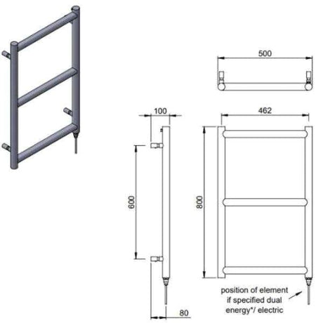 Vogue Ladder Rail 800 x 500 / Electric Only Vogue Grace Straight Designer Towel Rail in Chrome
