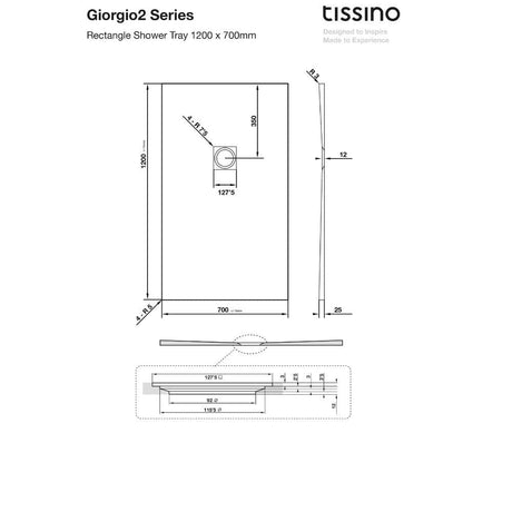 Tissino Rectangle Shower Tray 1200 x 700mm Tissino Giorgio2 Rectangle Shower Tray in Graphite Slate