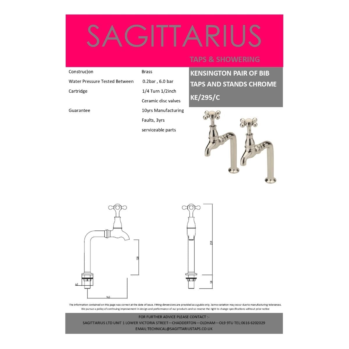 Sagittarius Kitchen Tap Sagittarius Kensington Bib Taps and Stands in Chrome Kensington Bib Taps And Stands - Chrome