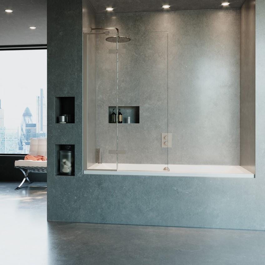 Crosswater Bath Screen Brushed Stainless Steel / Left Handed / 90 Degree Opening Crosswater Optix 10 Bathscreen Single with Inline Panel 900mm