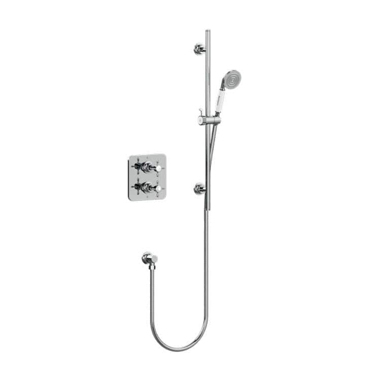Burlington Concealed Shower Set Chrome Burlington Guild Square 1 Outlet, 2 Handle Concealed Thermostatic Shower Valve with Rail, Hose, Handset & Outlet Elbow
