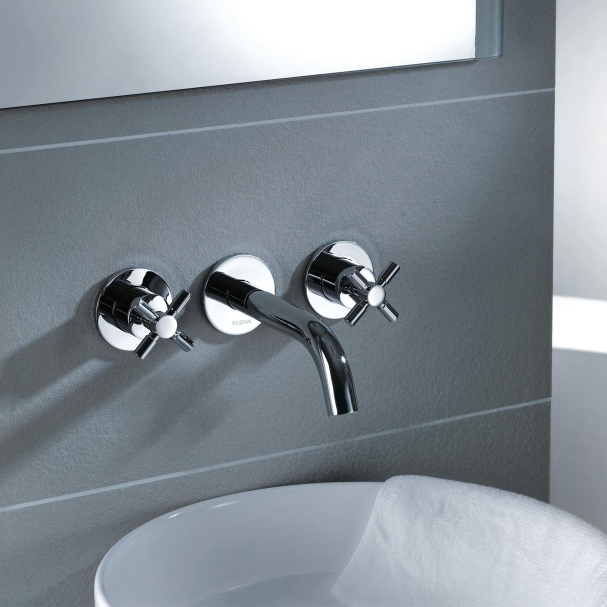 Flova Wall Mounted Basin Tap Flova XL 3 Hole Wall Mounted Basin Mixer Tap with Clicker Waste Set in Diamond Chrome