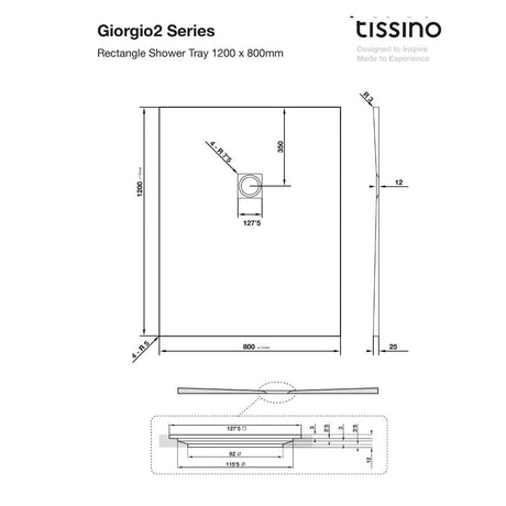 Tissino Rectangle Shower Tray 1200 x 800mm Tissino Giorgio2 Rectangle Shower Tray in White Slate