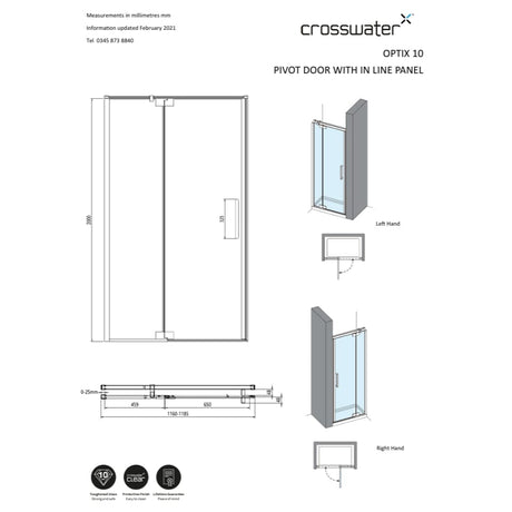 Crosswater Pivot Shower Door Crosswater Optix 10 10 Pivot Shower Door with Inline Panel