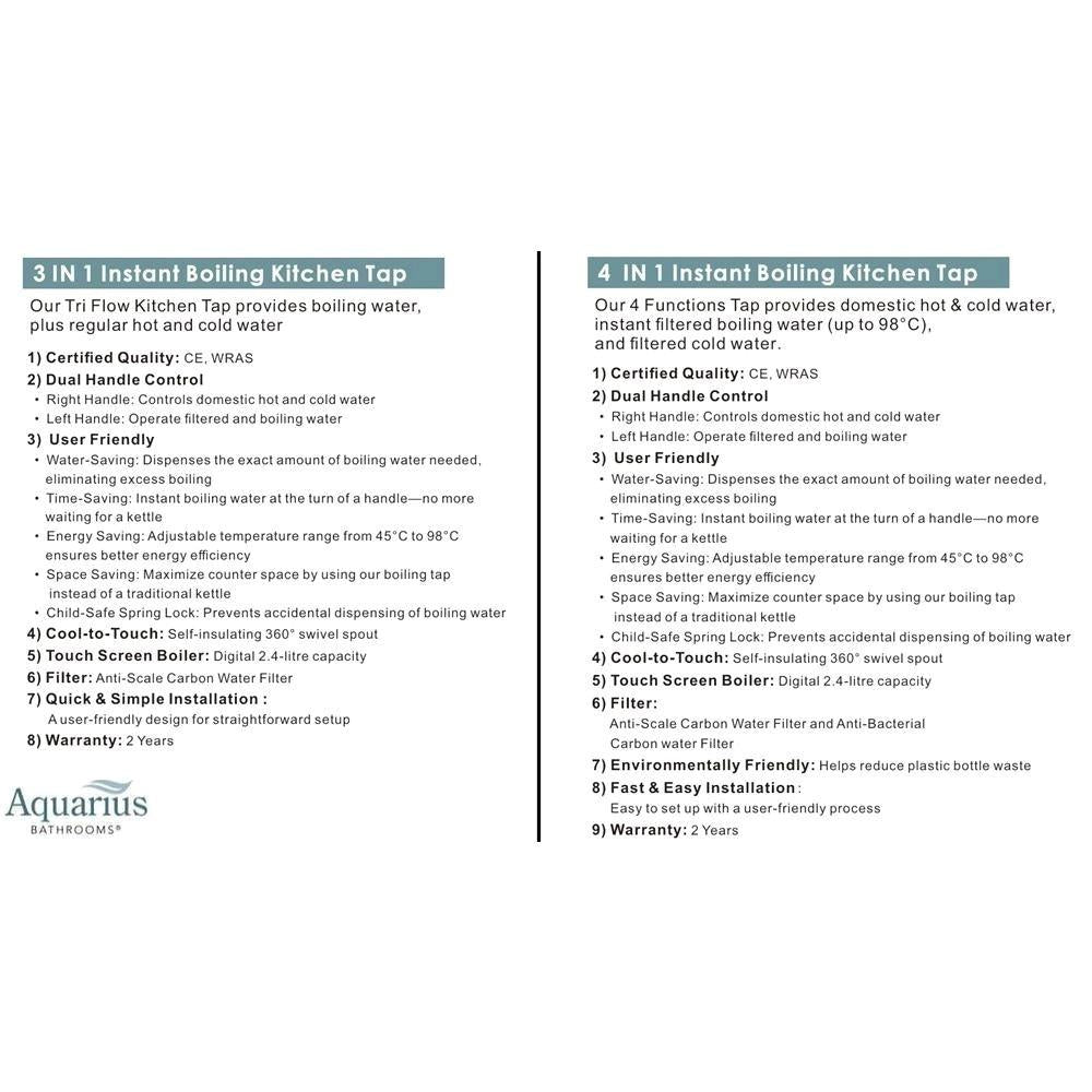 Aquarius TrueCook Square 4-in-1 Instant Hot Water Kitchen Tap with Square Spout