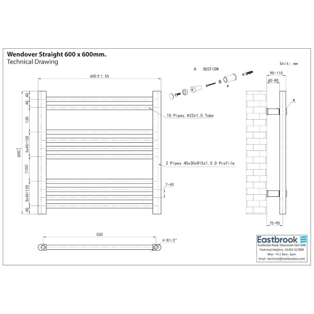 Eastbrook Wendover Straight Heated Towel Rail in Chrome