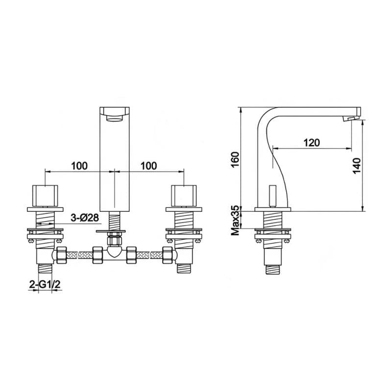 JTP 3 Tap Hole Basin Set JTP Curve 3 Hole Basin Mixer Tap - Chrome