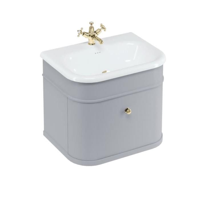 Burlington Wall Mounted Vanity Unit Classic Grey / Natural Stone Roll Top Basin - 1 Tap Hole / Gold Burlington Chalfont 650mm Wall Mounted Single Drawer Vanity Unit with Basin