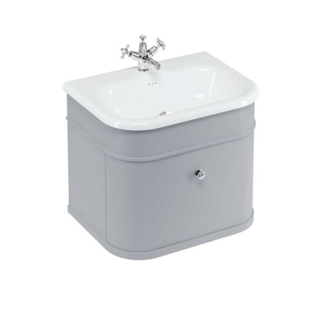 Burlington Wall Mounted Vanity Unit Classic Grey / Natural Stone Roll Top Basin - 1 Tap Hole / Chrome Burlington Chalfont 650mm Wall Mounted Single Drawer Vanity Unit with Basin