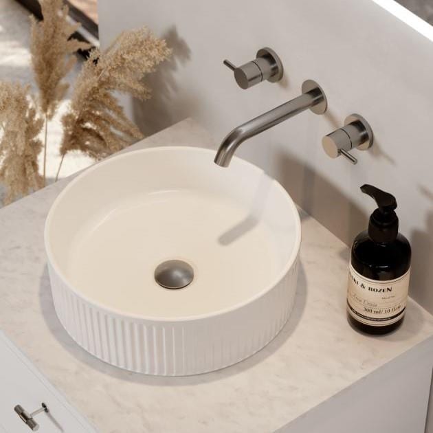 Saneux Countertop Basin Saneux Sienna 370mm Round Fluted Countertop Basin in Gloss White