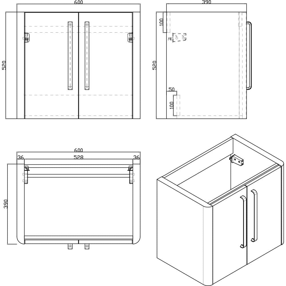 Imex Wall Mounted Vanity Unit Imex Suburb Wall Mounted 600mm Double Door Vanity Unit with Basin