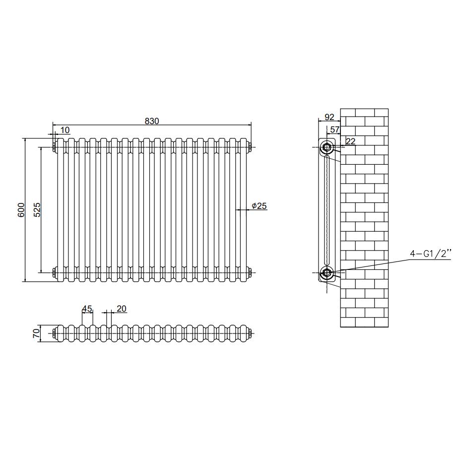 Aquarius Bathrooms Column Radiator Aquarius Foundry Horizontal 2 Column Radiator in White