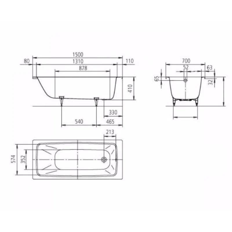Kaldewei Single Ended Bath 1500mm x 700mm / 0 Kaldewei Cayono Single Ended Steel Bath with Leg Set