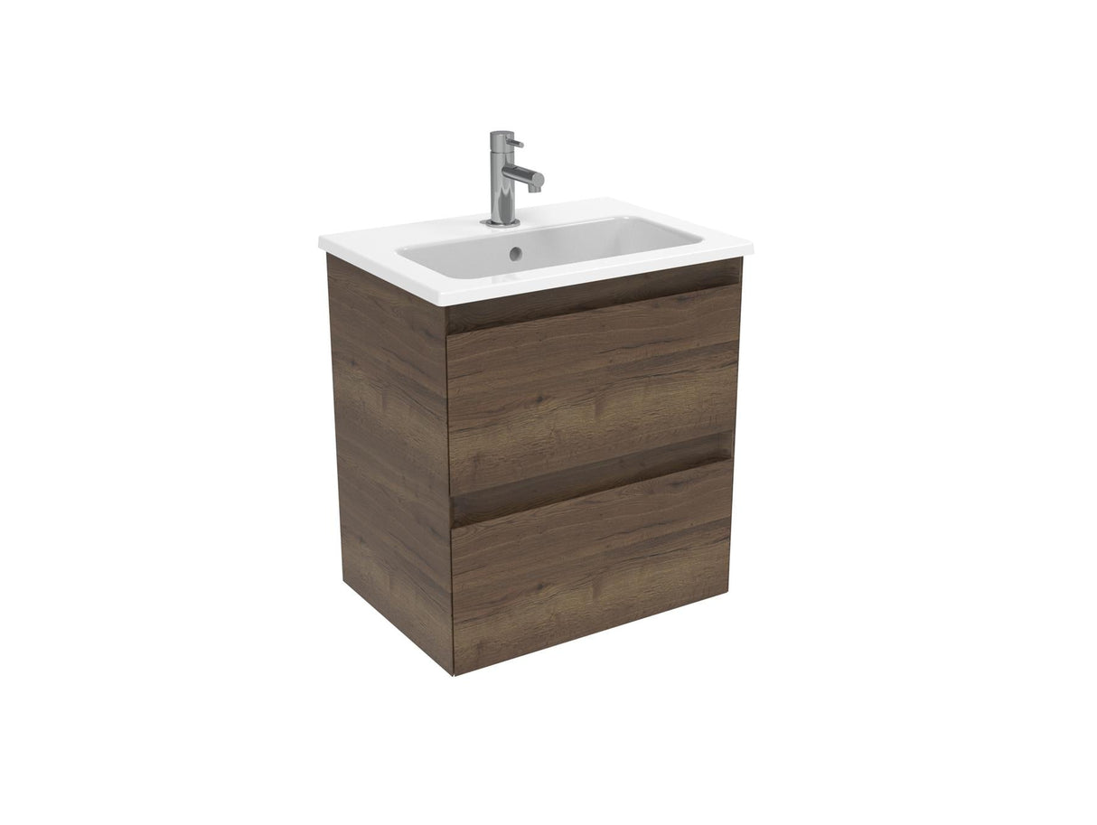 Saneux Wall Mounted Unit English Oak / 0 Hole Saneux Uni Vanity Unit With Basin - 500 x 360mm - Two Drawer - Wall Mounted