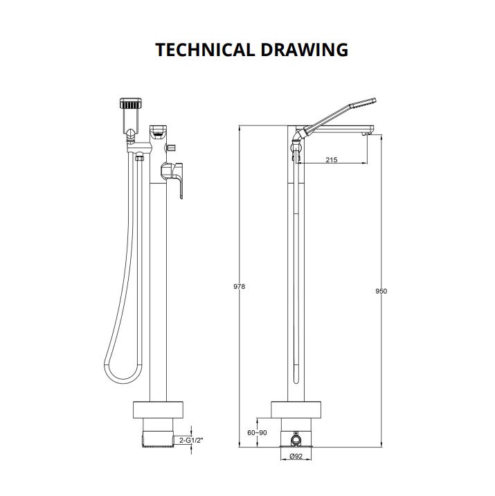 Imex Freestanding Bath Filler Imex Blade Floor Standing Bath Shower Mixer Tap wth Hose and Handset