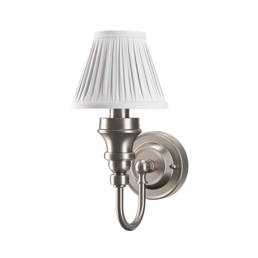 Burlington Bathroom Lighting Brushed Nickel Burlington LED Ornate Bathroom Wall Light with White Fine Pleated Shade