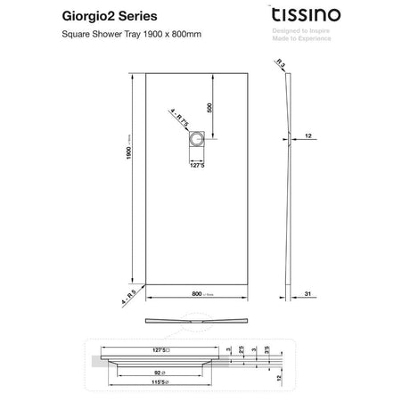 Tissino Rectangle Shower Tray 1900 x 800mm Tissino Giorgio2 Rectangle Shower Tray in Black Slate