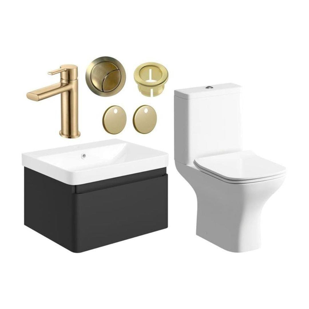 Aquarius Combination Toilet and Sink Matt Black / Brushed Brass Aquarius Sophie 605mm Vanity Unit and WC Set with Finishes