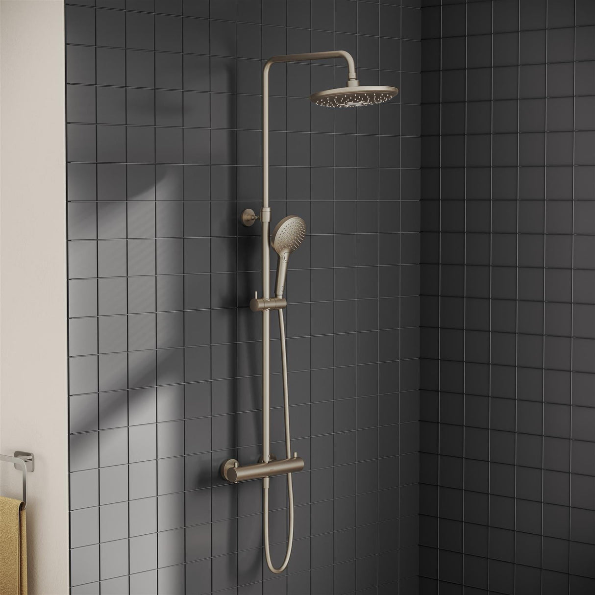 VitrA Exposed Shower Set VitrA Aquaheat Bliss Exposed Thermostatic Shower Valve Set with Adjustable Riser Shower Head and Handset