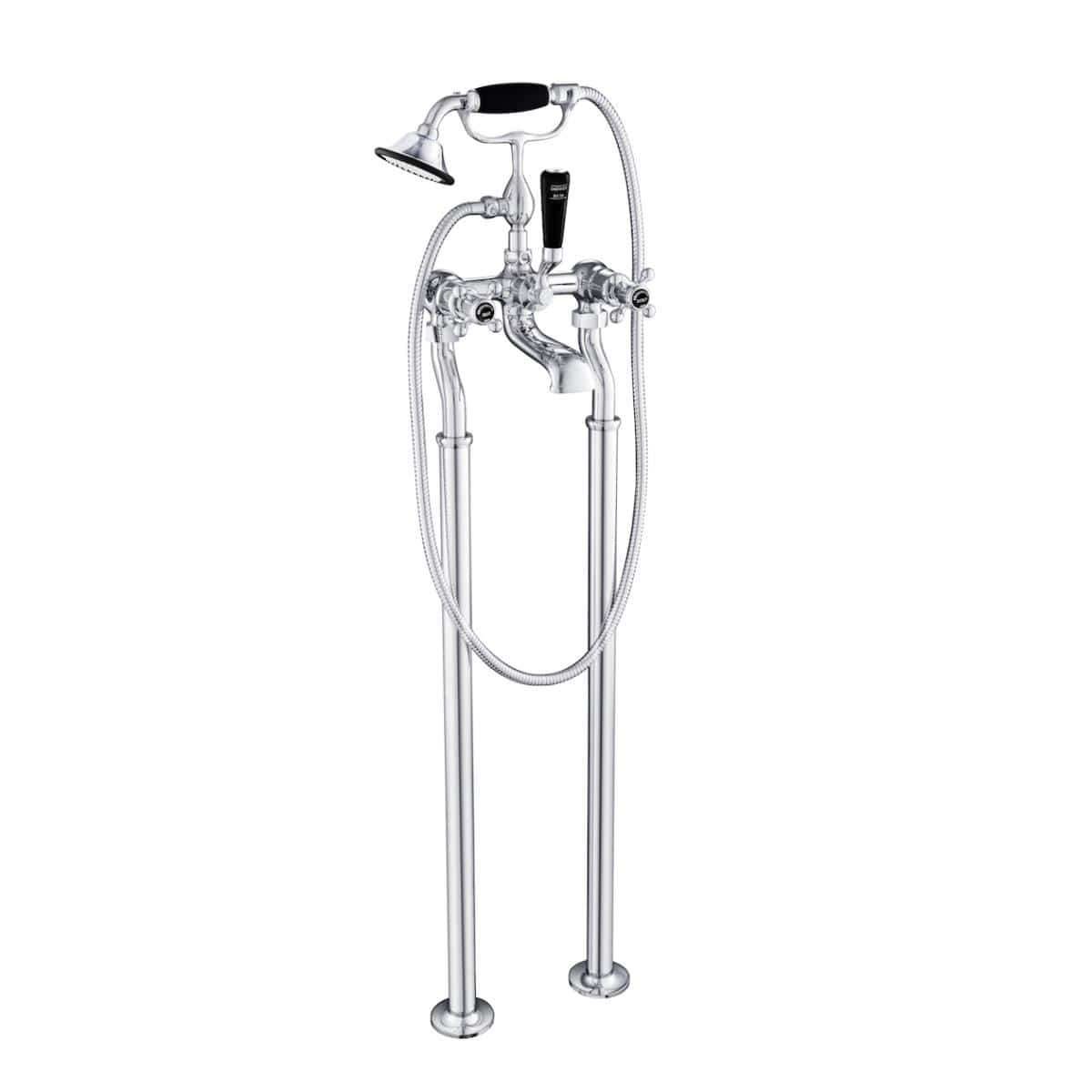 JTP Freestanding Bath Filler Chrome with Black JTP Grosvenor Cross Freestanding Bath Shower Mixer with Kit