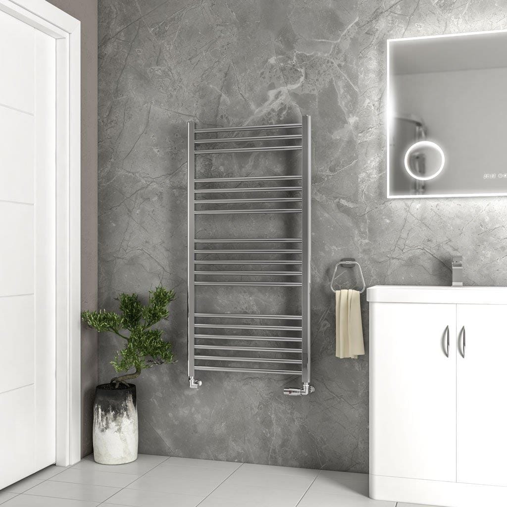 Eastbrook Ladder Rail 1200 x 600 / Dual Fuel Eastbrook Wendover Straight Vertical Heated Towel Rail in Polished Stainless Steel