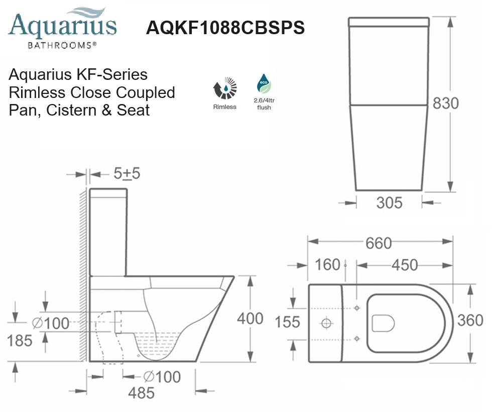 Aquarius KF-Series Rimless Close Coupled Toilet with Soft Close Seat