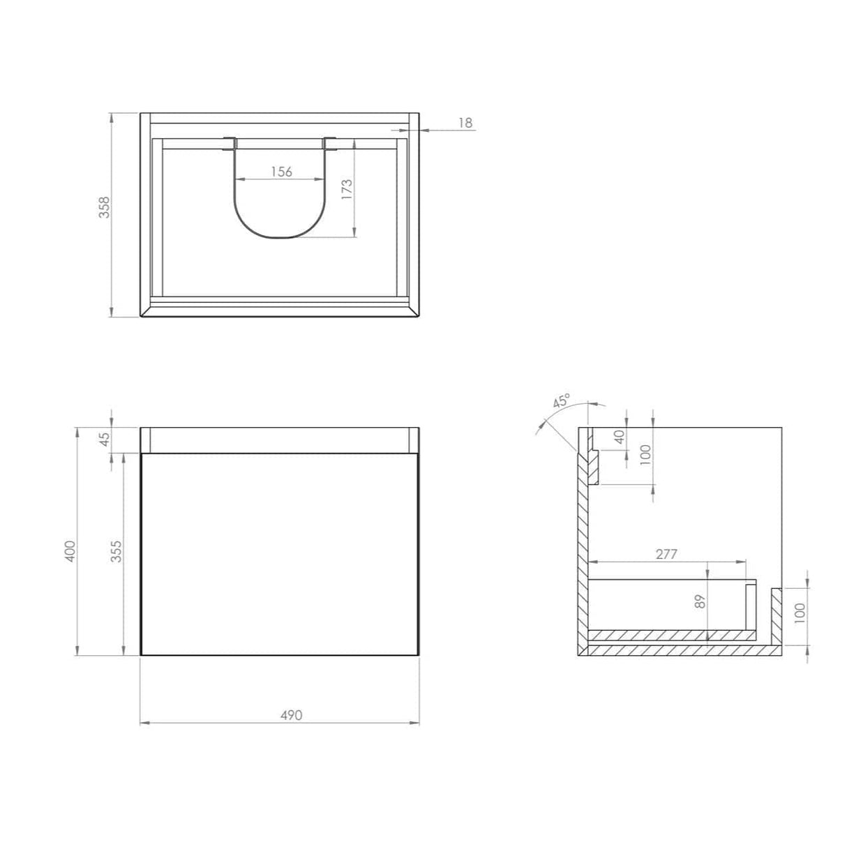 Saneux Wall Mounted Vanity Unit Saneux Uni Vanity Unit With Basin - 500 x 360mm - One Door - Wall Mounted