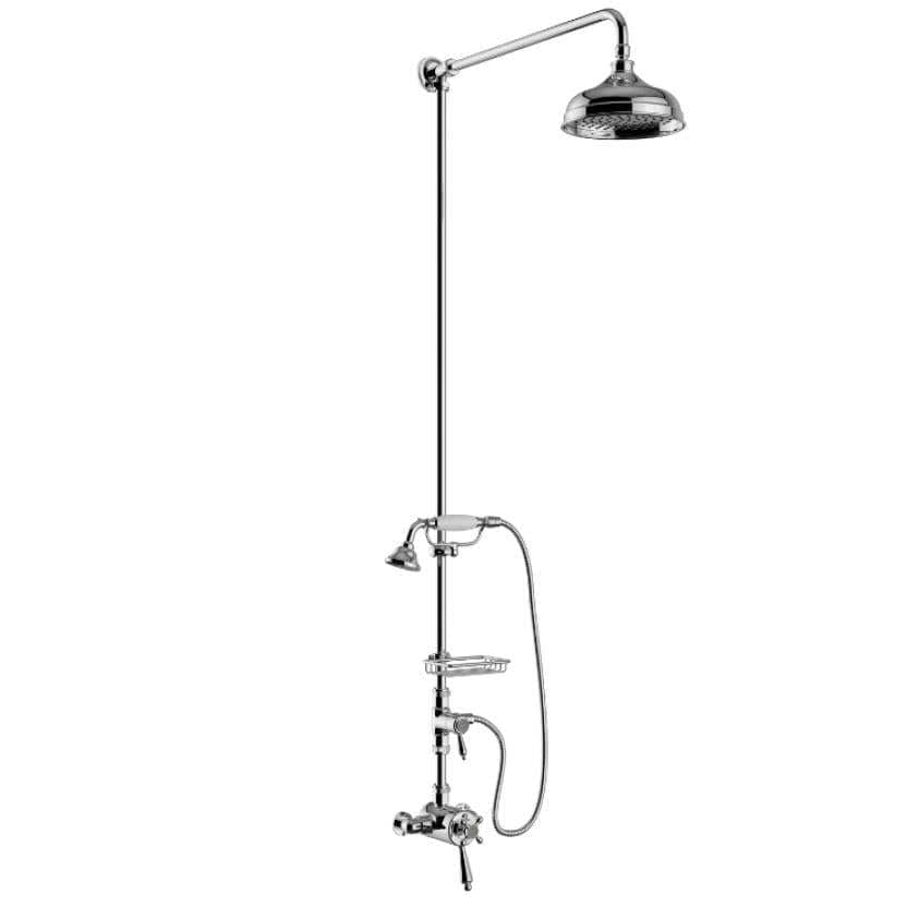 Heritage Shower Set Heritage Trinity Exposed Thermostatic Shower Valve with Shower Head and Fixed Riser Rail Set in Chrome