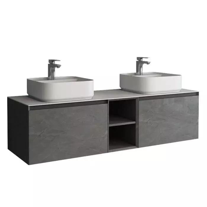 Aquarius Wall Mounted Vanity Unit Grey Marble / White Marble Aquarius JF-Series 1500mm Twin Single Drawer Vanity Unit with Countertop