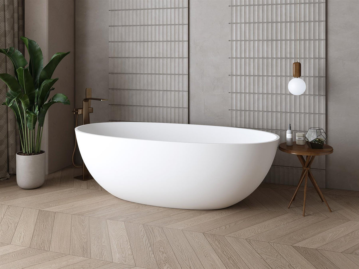 Aquarius Modern Freestanding Bath Aquarius Iseo Freestanding Stone Bath in Gloss White 1600mm