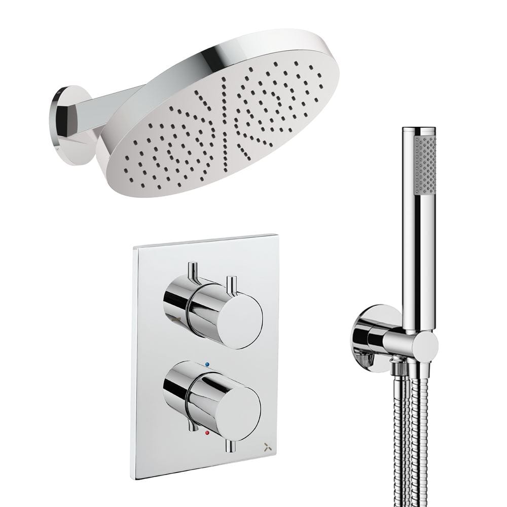UK Bathroom Store Concealed Shower Set Chrome Crosswater Crossbox Shower Set 8 - 2 Outlet with Revive Steel Overhead Shower and Pencil Handset