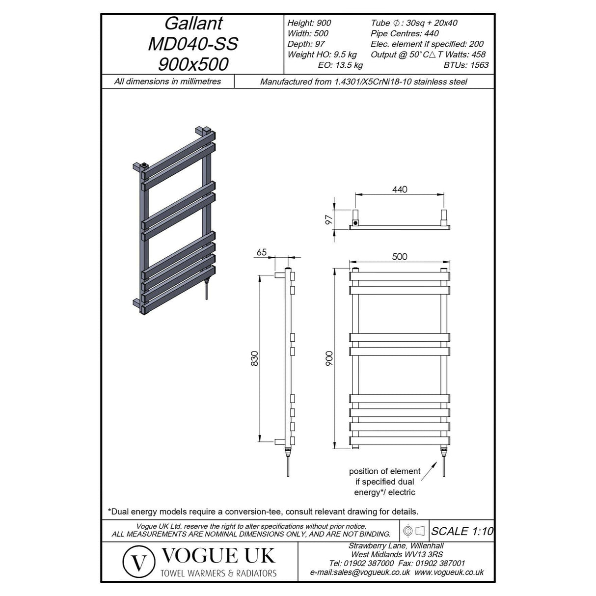 Vogue Designer Towel Radiator Vogue Gallant Straight Designer Towel Radiator in Polished Stainless Steel