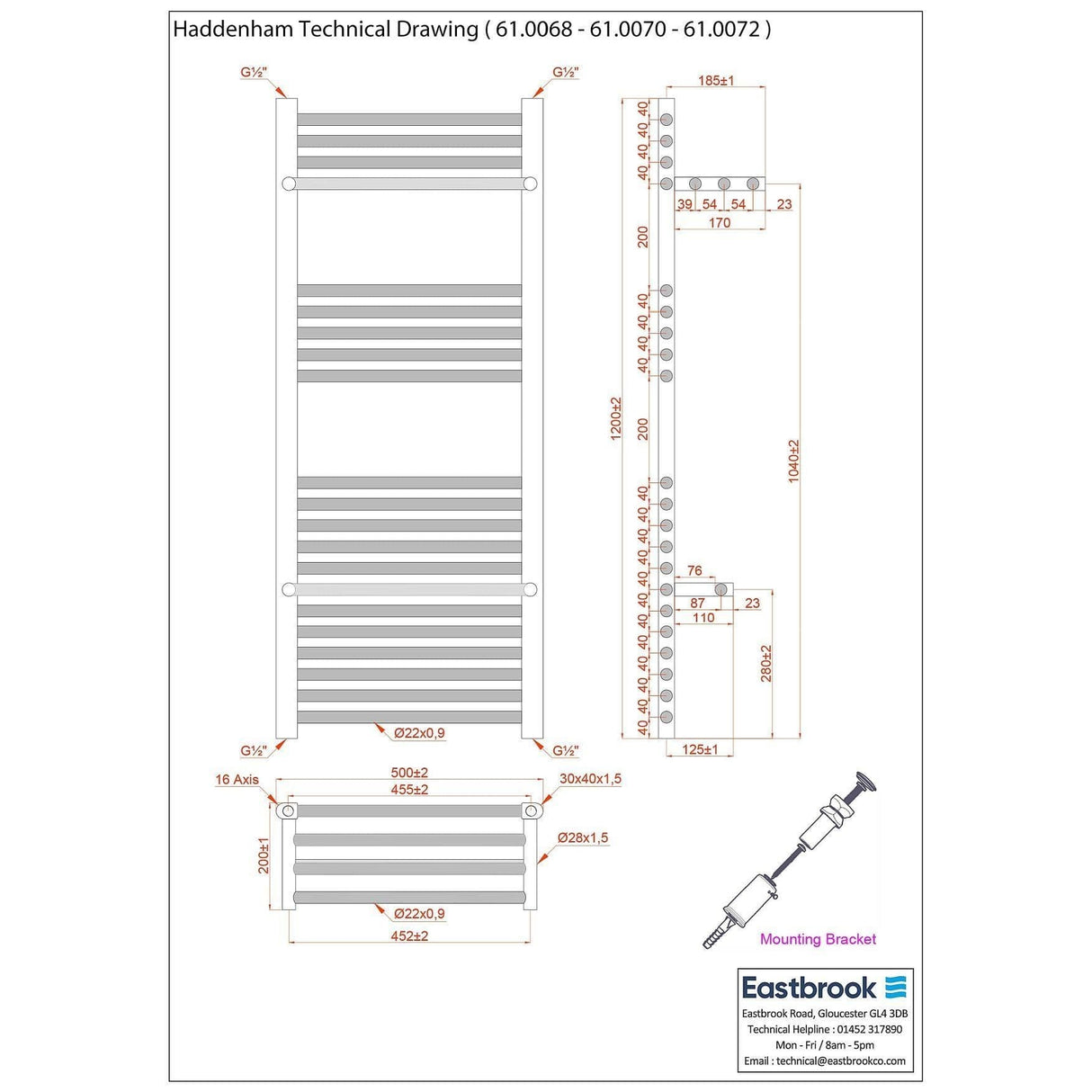 Eastbrook Ladder Rail Eastbrook Haddenham Straight Vertical Towel Rail in Matt Anthracite