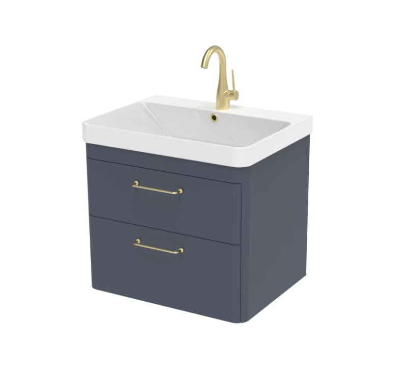 Saneux Wall Mounted Vanity Unit Matte Fiord / 0 Hole Saneux Hyde Vanity Unit With Basin - 600 x 460mm - Two Drawer - Wall Mounted