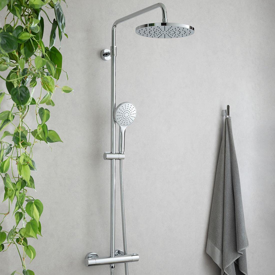 VADO Exposed Shower Set Vado Velo Round Thermostatic Adjustable Shower Column in High Polished Chrome