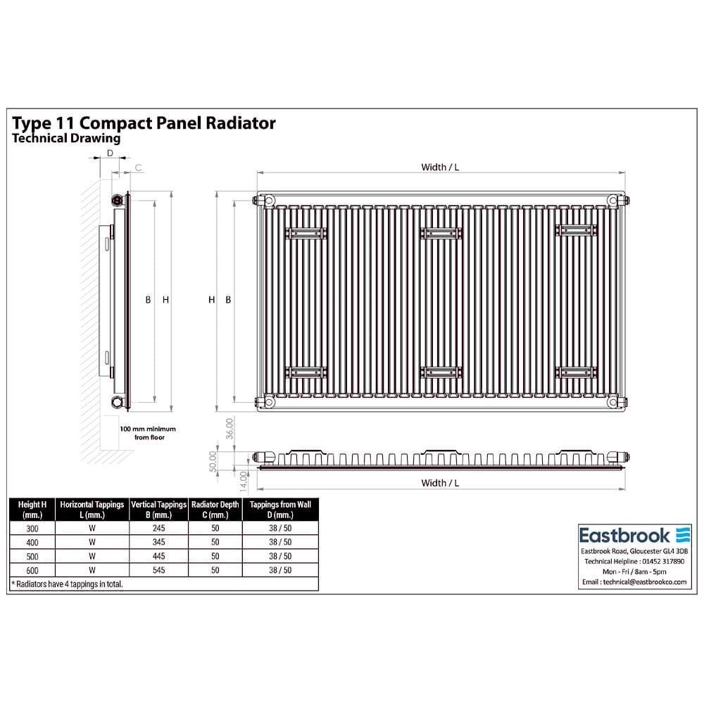 Aquarius Type 11 Compact Panel Radiator In Gloss White