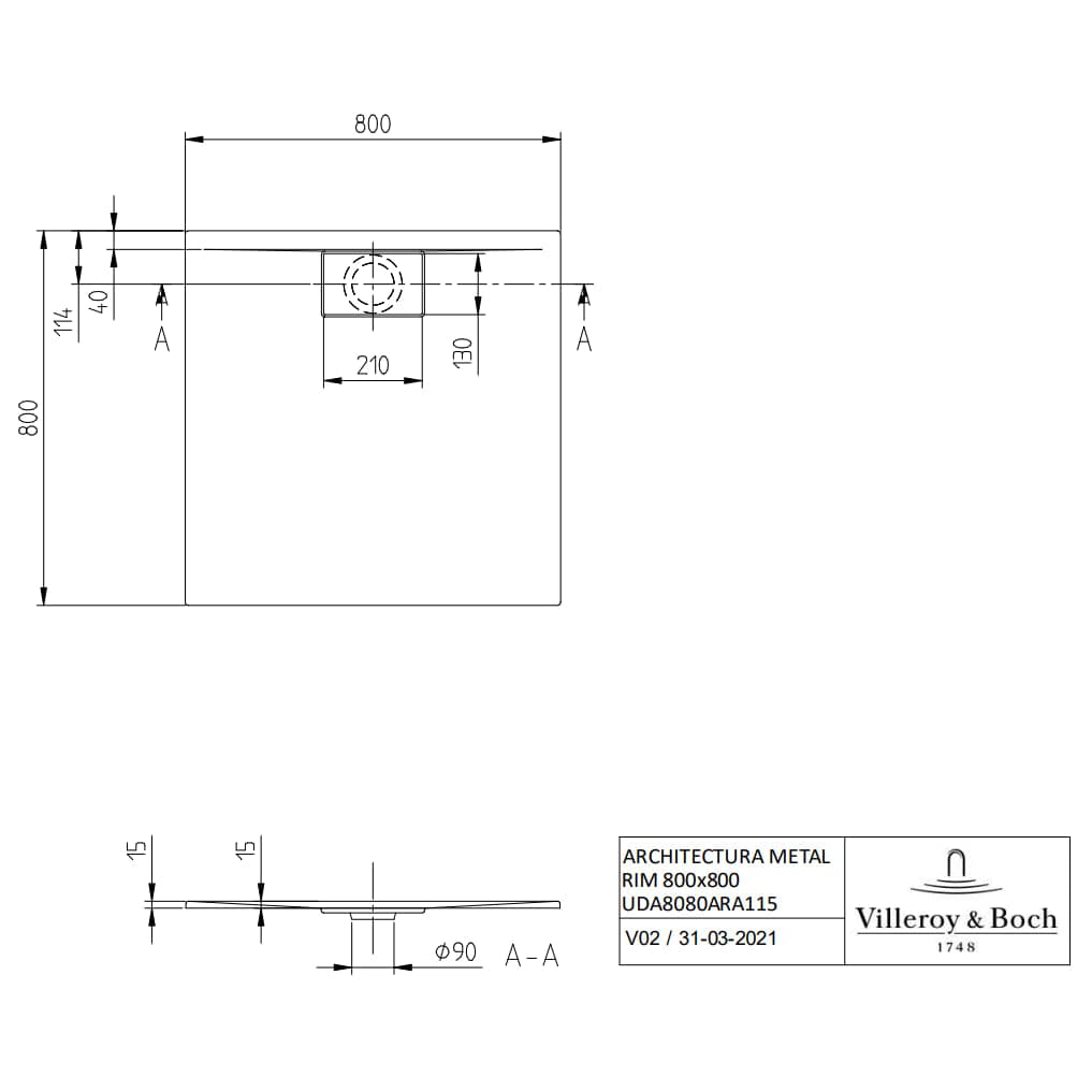 Villeroy & Boch Square Shower Tray Villeroy & Boch Architectura Metalrim Square Shower Tray in Alpin White