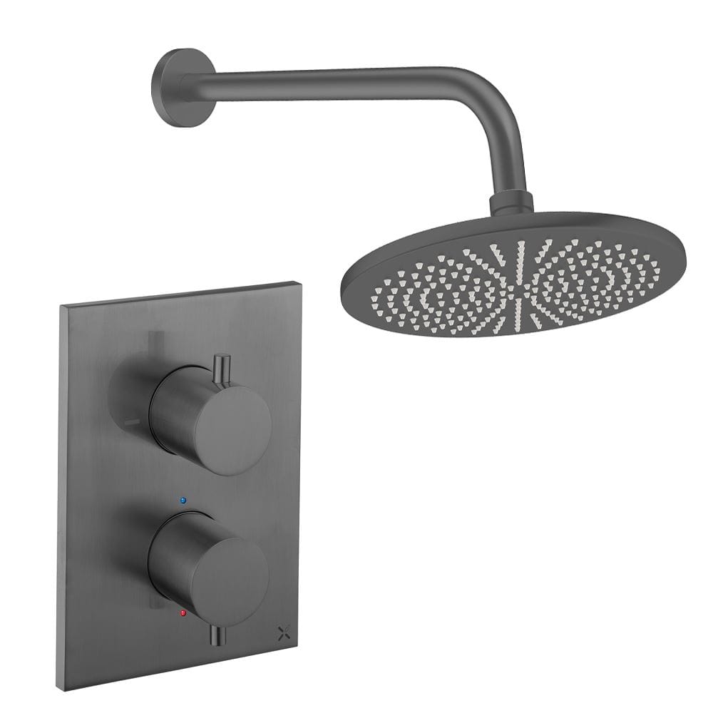 UK Bathroom Store Concealed Shower Set Slate / Wall Arm / 300mm Crosswater Crossbox Shower Set 1 - 1 Outlet with Fixed Overhead Shower