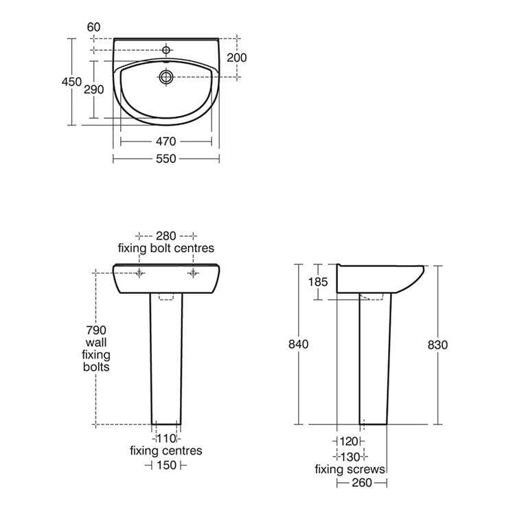 Ideal Standard Pedestal Basin Ideal Standard Eurovit+ 550mm One Taphole Basin and Pedestal