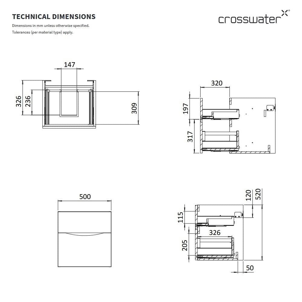 Crosswater Wall Mounted Vanity Unit Crosswater Glide II 2 Drawer Vanity Unit with Basin