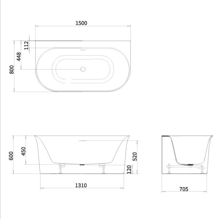 Crosswater Back To Wall Freestanding Bath Crosswater Cursa Back to Wall Freestanding Bath - 1500 x 800mm - Matt White