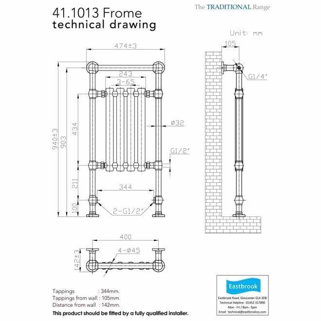 Eastbrook Insert Radiator Eastbrook Frome Straight Vertical Traditional Radiator in Chrome