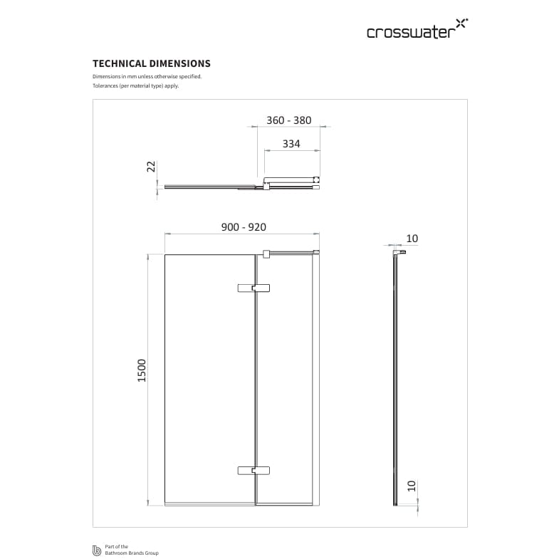 Crosswater Bath Screen Crosswater Optix 10 Bathscreen Single with Inline Panel 900mm